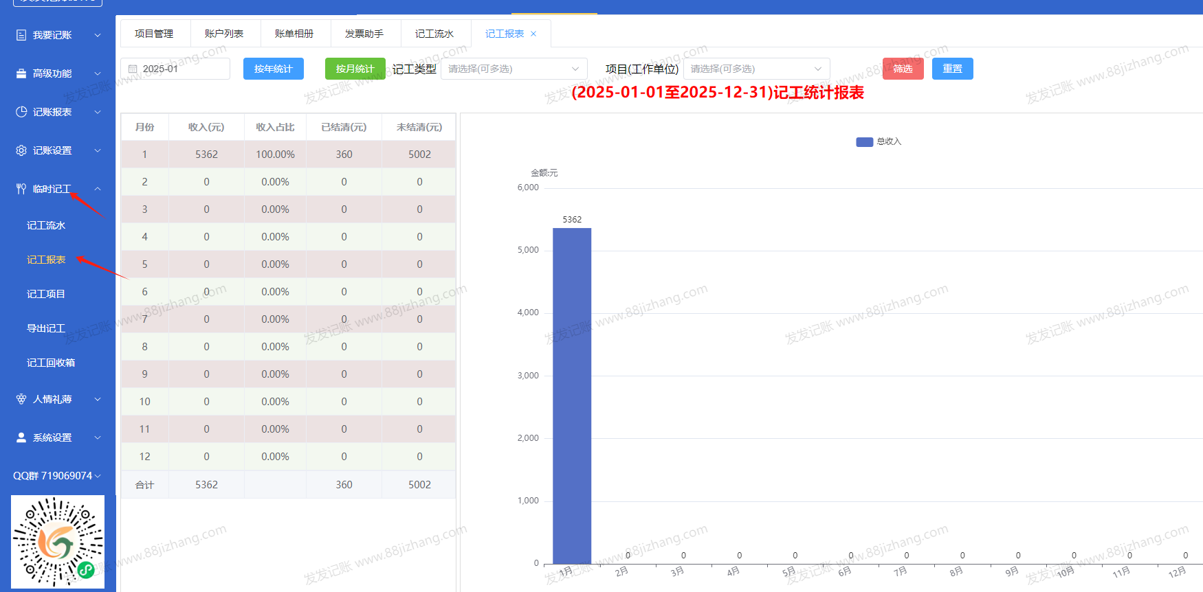 发发记账临时记工